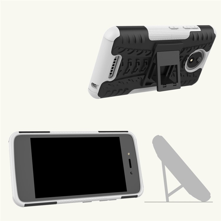 Tyre Pattern 2-in-1 TPU + PC Hybrid Mobile Back Cover for Motorola Moto C with Kickstand - White-2