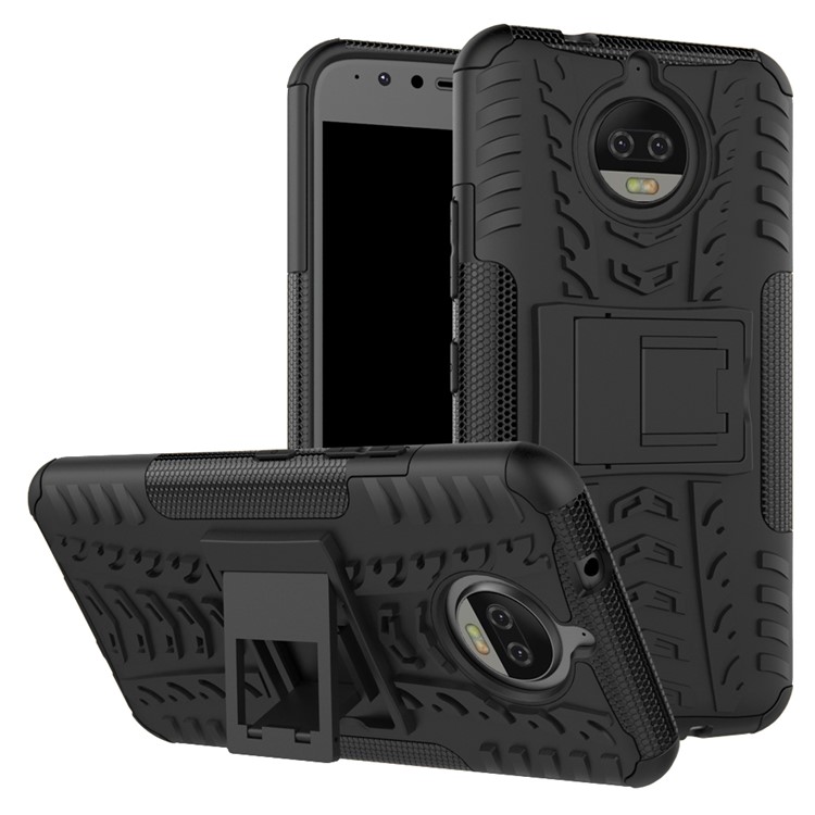 Modèle de Pneu 2-en-1 TPU + PC Hybride Mobile Couvercle Arrière Avec Kickstand Pour Motorola Moto G5S Plus - le Noir