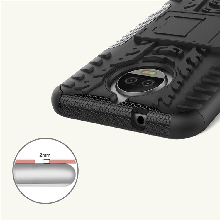 Patrón de Neumáticos 2-in-1 TPU + PC Hybrid Mobile Cover Con Kickstand Para Motorola Moto G5S Plus - Negro