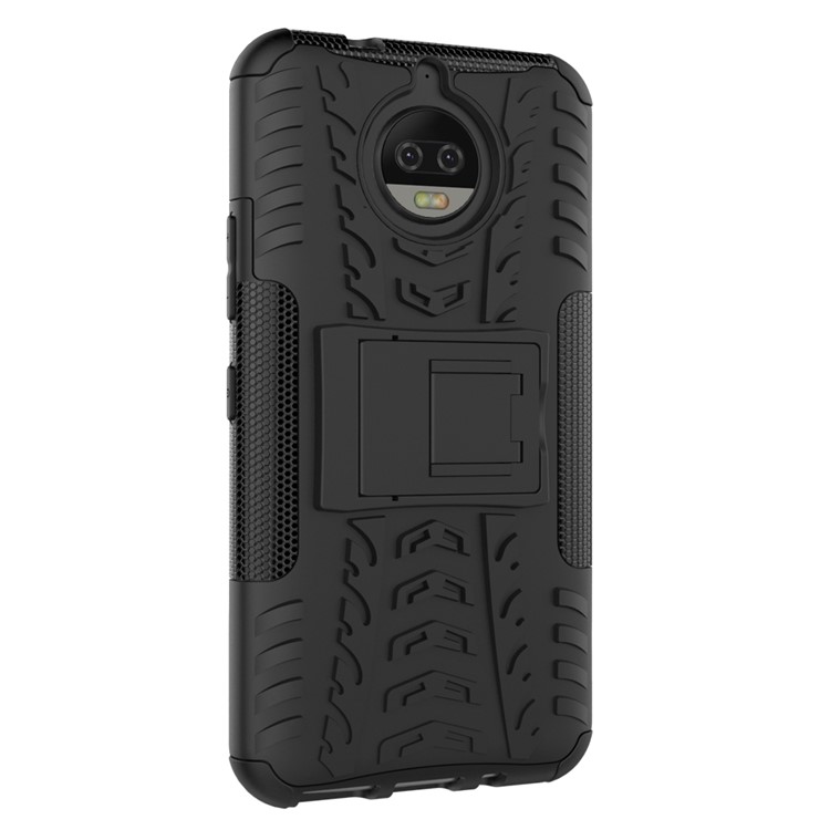 Modèle de Pneu 2-en-1 TPU + PC Hybride Mobile Couvercle Arrière Avec Kickstand Pour Motorola Moto G5S Plus - le Noir