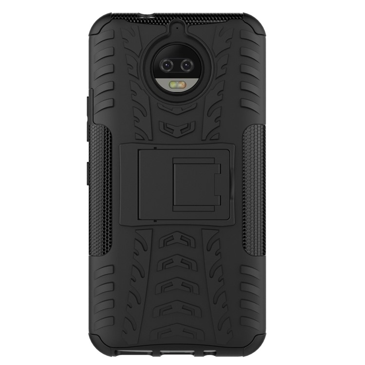 Modèle de Pneu 2-en-1 TPU + PC Hybride Mobile Couvercle Arrière Avec Kickstand Pour Motorola Moto G5S Plus - le Noir