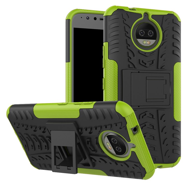 Tyre Pattern 2-in-1 TPU + PC Hybrid Mobile Phone Back Case with Kickstand for Motorola Moto G5S Plus - Green-1