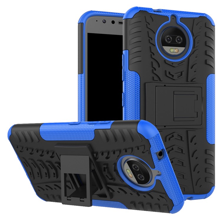Tyre Pattern 2-in-1 TPU + PC Hybrid Mobile Back Protective Cover with Kickstand for Motorola Moto G5S Plus - Blue-1