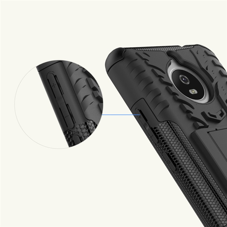 Tyre Pattern 2-in-1 TPU + PC Hybrid Kickstand Mobile Back Cover for Motorola Moto E4 Plus - Black-10