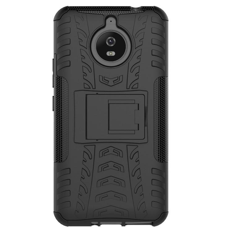 Tyre Pattern 2-in-1 TPU + PC Hybrid Kickstand Mobile Back Cover for Motorola Moto E4 Plus - Black-2
