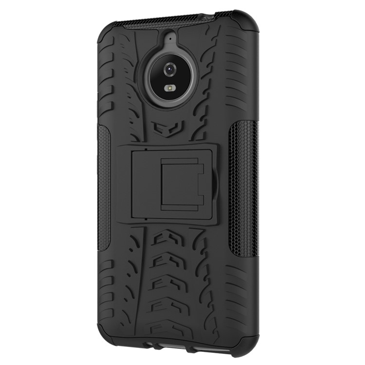 Tyre Pattern 2-in-1 TPU + PC Hybrid Kickstand Mobile Back Cover for Motorola Moto E4 Plus - Black-9