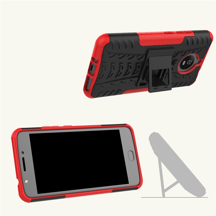Tyre Pattern 2-in-1 TPU + PC Hybrid Kickstand Mobile Back Casing for Motorola Moto E4 Plus EU Version - Red-2