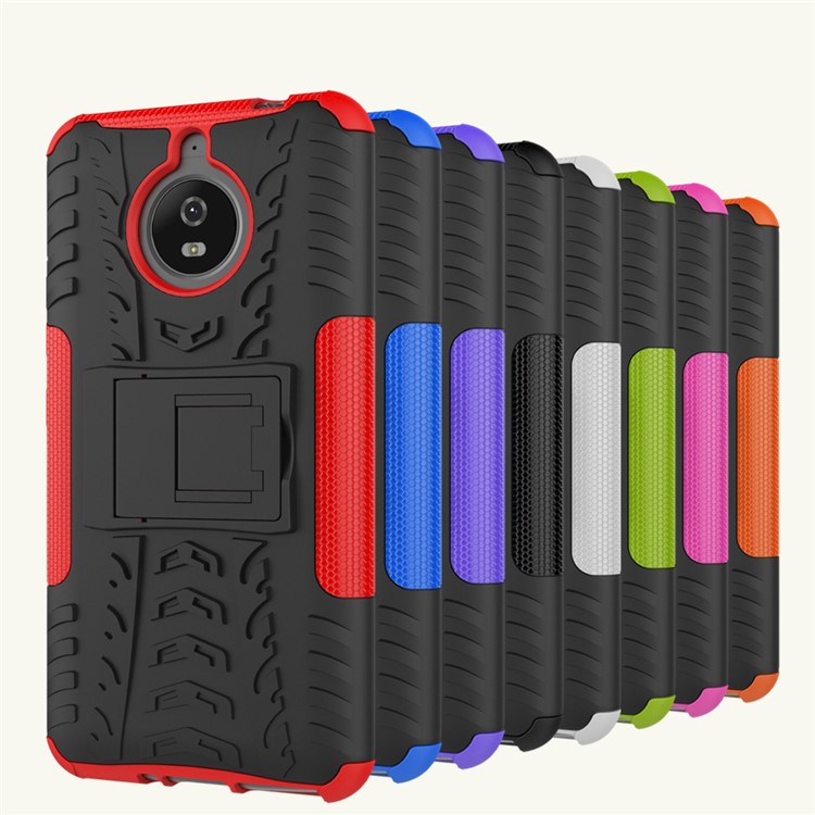 Tyre Pattern 2-in-1 TPU + PC Hybrid Kickstand Mobile Back Casing for Motorola Moto E4 Plus EU Version - Red-3