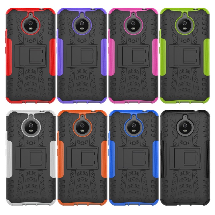 Tyre Pattern 2-in-1 TPU + PC Hybrid Kickstand Mobile Back Casing for Motorola Moto E4 Plus EU Version - Red-4