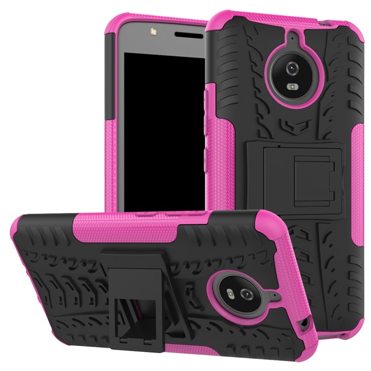 Tyre Pattern 2-in-1 TPU + PC Hybrid Kickstand Mobile Back Case for Motorola Moto E4 Plus EU Version - Rose-1