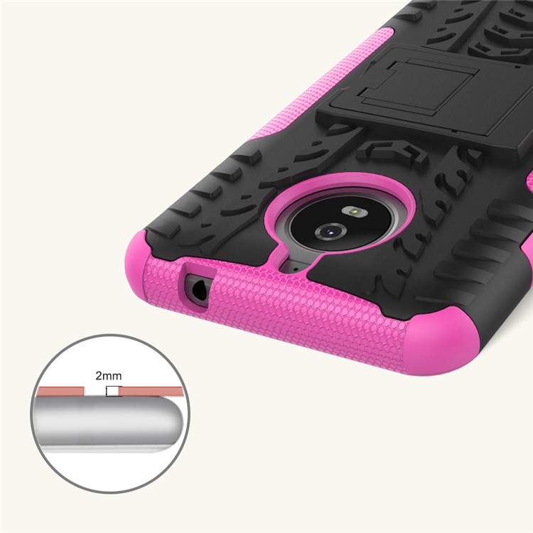 Tyre Pattern 2-in-1 TPU + PC Hybrid Kickstand Mobile Back Case for Motorola Moto E4 Plus EU Version - Rose-2