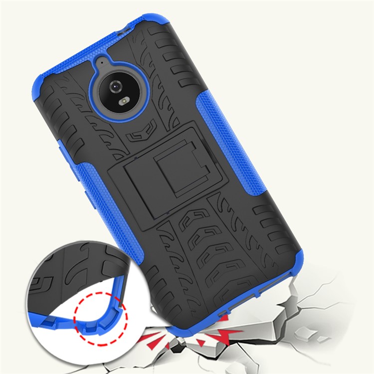 For Motorola Moto E4 Plus EU Version Tyre Pattern 2-in-1 TPU + PC Hybrid Kickstand Mobile Back Cover - Blue-2