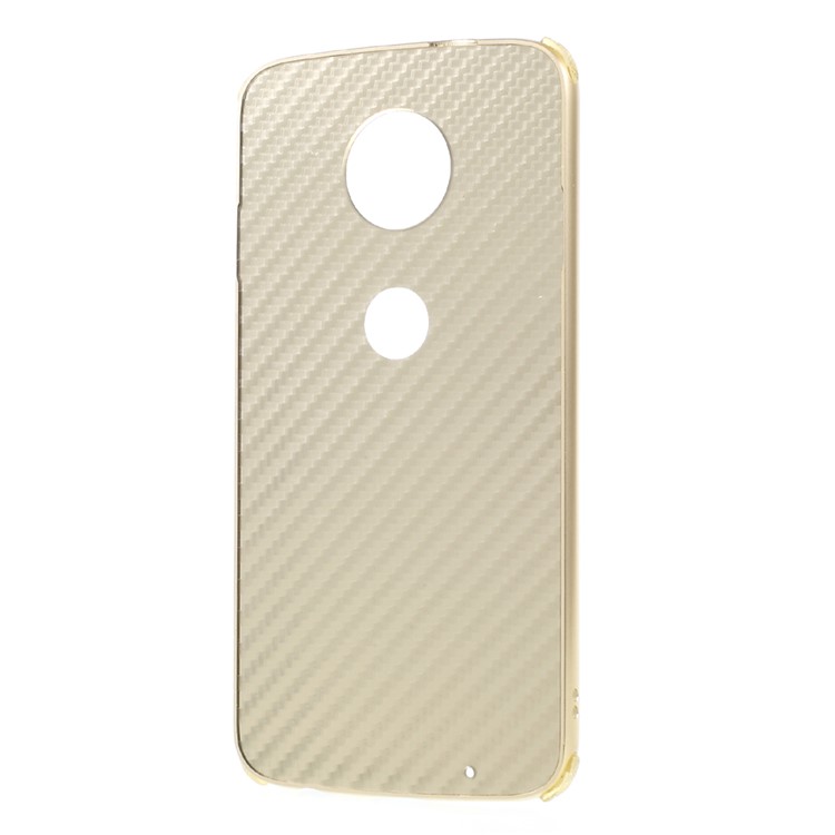 Slide-on Metal Frame + Carbon Fiber Texture Plastic Plate Phone Case for Motorola Moto Z2 Play - Gold-2