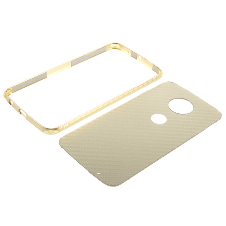 Slide-on Metal Frame + Carbon Fiber Texture Plastic Plate Phone Case for Motorola Moto Z2 Play - Gold-4