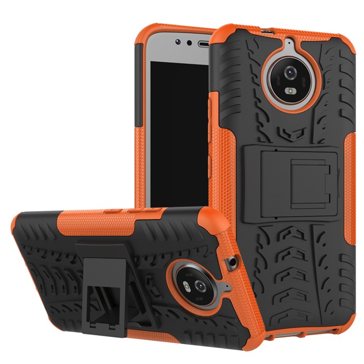 2-in-1 Tyre Pattern Kickstand Combo Shell (PC + TPU) for Motorola Moto G5S - Orange-1