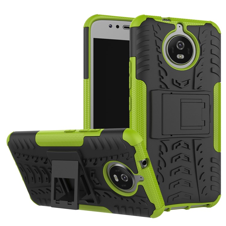 2-in-1 Tyre Pattern Kickstand Hybrid Shell Cover (PC + TPU) for Motorola Moto G5S - Green-1