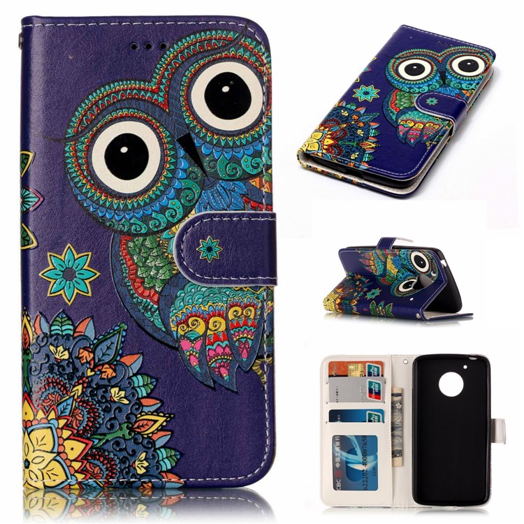 Embossed Pattern PU Leather Cell Phone Shell for Motorola Moto G5 - Owl-1