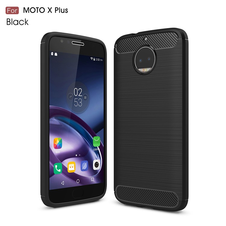 For Motorola Moto X Plus Carbon Fiber Texture Brushed Mobile TPU Shell - Black-1