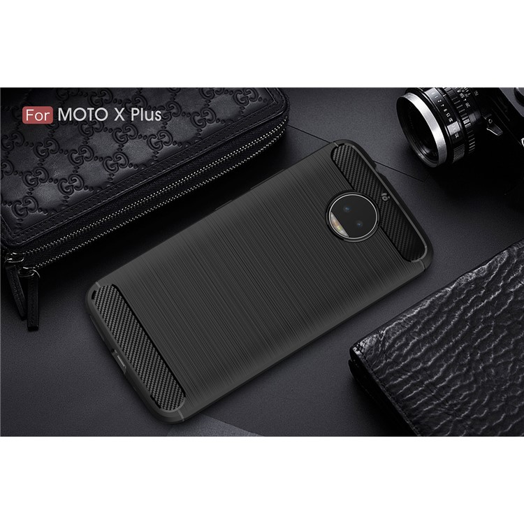 For Motorola Moto X Plus Carbon Fiber Texture Brushed Mobile TPU Shell - Black-10