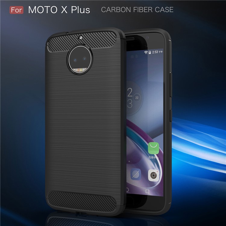 For Motorola Moto X Plus Carbon Fiber Texture Brushed Mobile TPU Shell - Black-2