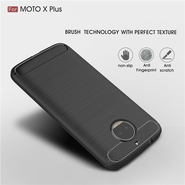 For Motorola Moto X Plus Carbon Fiber Texture Brushed Mobile TPU Shell - Black-3