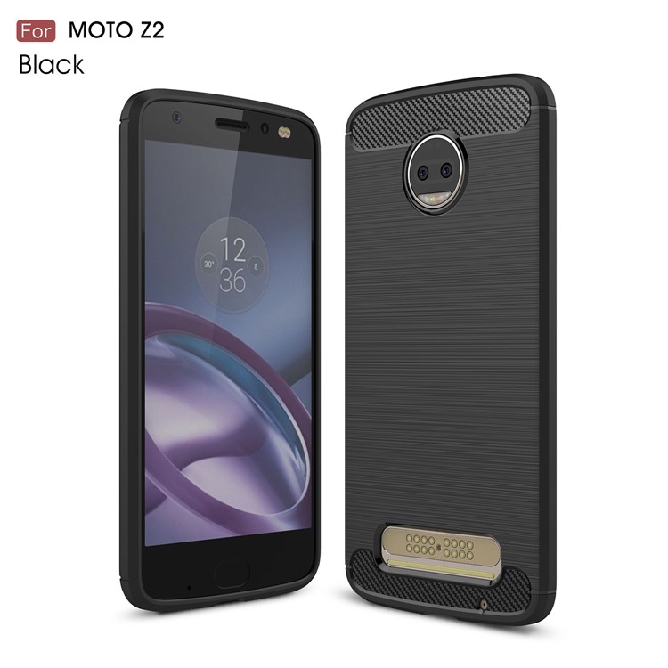 For Motorola Moto Z2 Carbon Fiber Texture Brushed TPU Phone Casing - Black-1