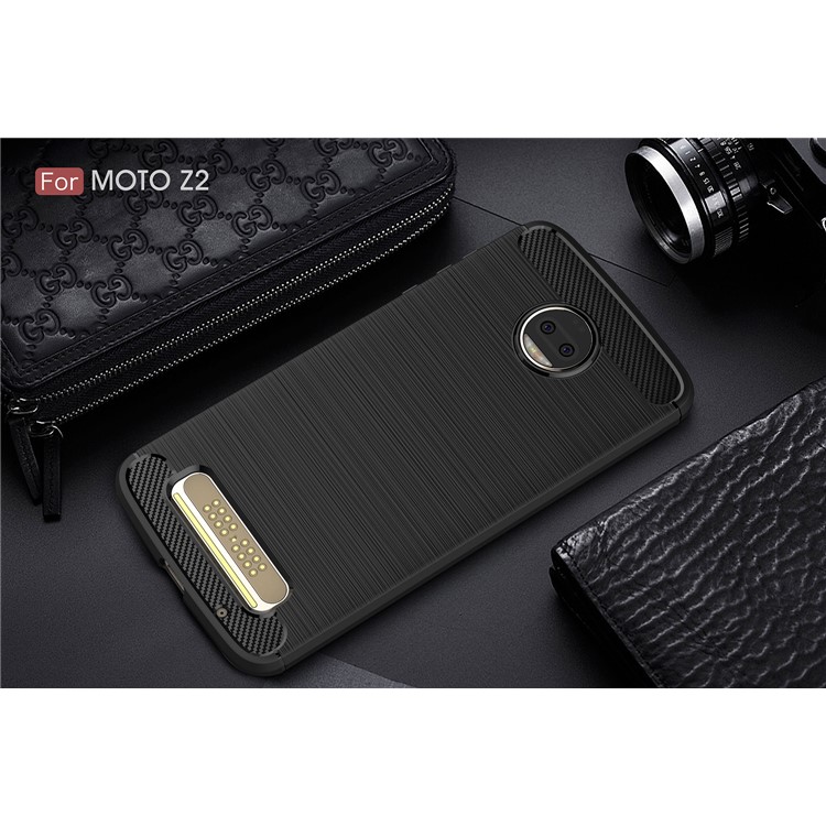 For Motorola Moto Z2 Carbon Fiber Texture Brushed TPU Phone Casing - Black-10