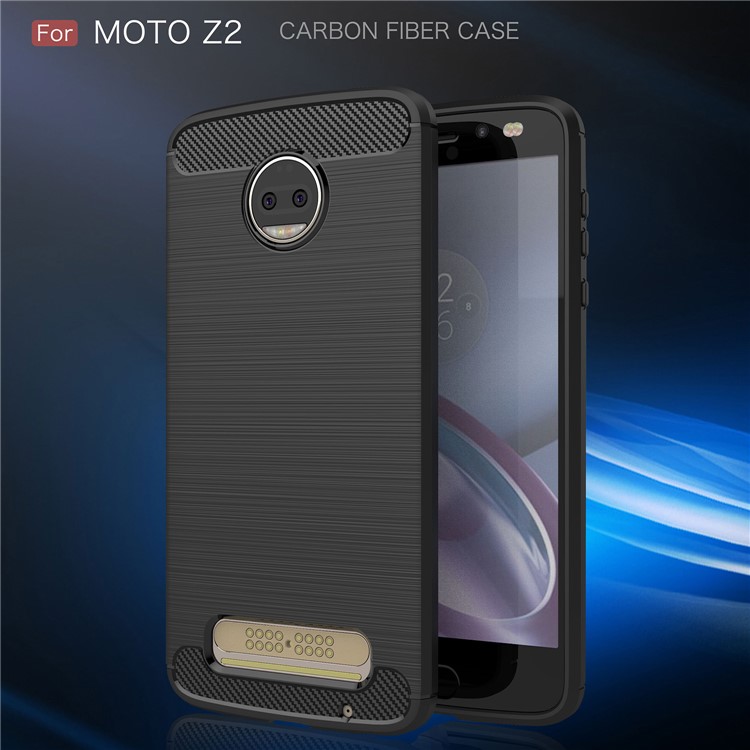 For Motorola Moto Z2 Carbon Fiber Texture Brushed TPU Phone Casing - Black-2