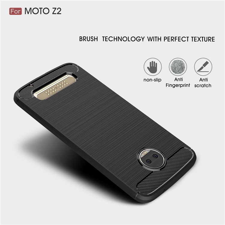 For Motorola Moto Z2 Carbon Fiber Texture Brushed TPU Phone Casing - Black-3