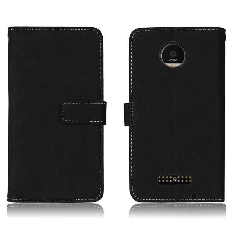 For Motorola Moto Z Matte Skin Leather Stand Folio Case with 9 Card Holders - Black-2