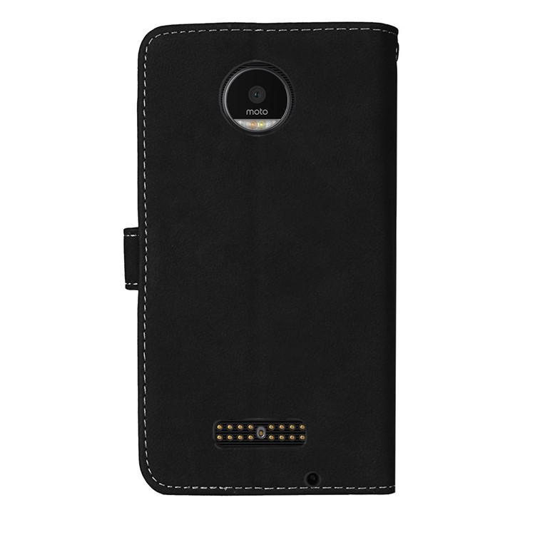 For Motorola Moto Z Matte Skin Leather Stand Folio Case with 9 Card Holders - Black-4