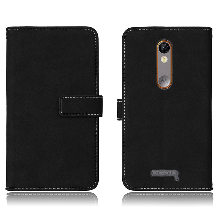 Matte Skin Leather Stand Folio Case with 9 Card Holders for Motorola Moto X Force X3 - Black-2