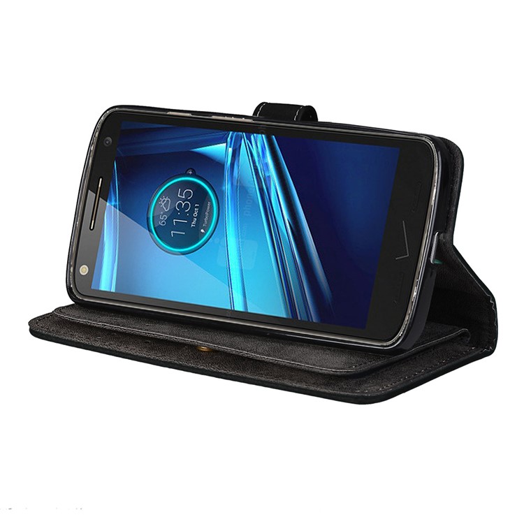 Matte Skin Leather Stand Folio Case with 9 Card Holders for Motorola Moto X Force X3 - Black-6