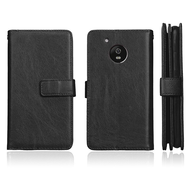 For Motorola Moto G5 Crazy Horse Wallet PU Leather Folio Stand Case with 9 Card Slots - Black-2