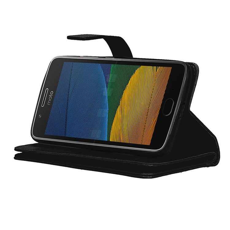 For Motorola Moto G5 Crazy Horse Wallet PU Leather Folio Stand Case with 9 Card Slots - Black-9