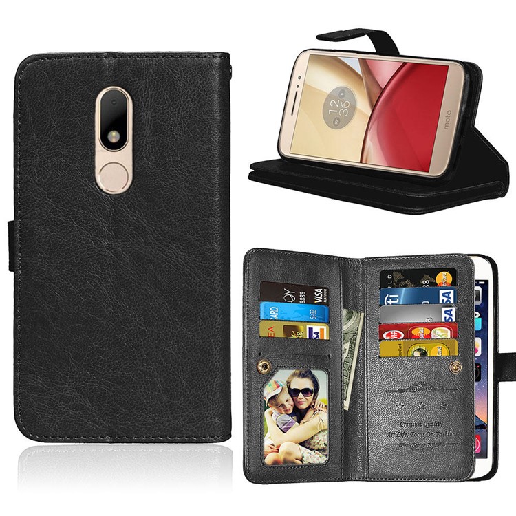 Crazy Horse Wallet Leather Folio Cell Phone Case with Stand for Motorola Moto M - Black-1