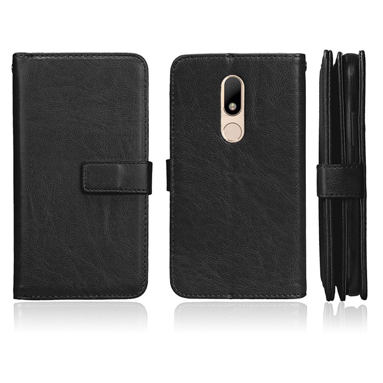 Crazy Horse Wallet Leather Folio Cell Phone Case with Stand for Motorola Moto M - Black-2