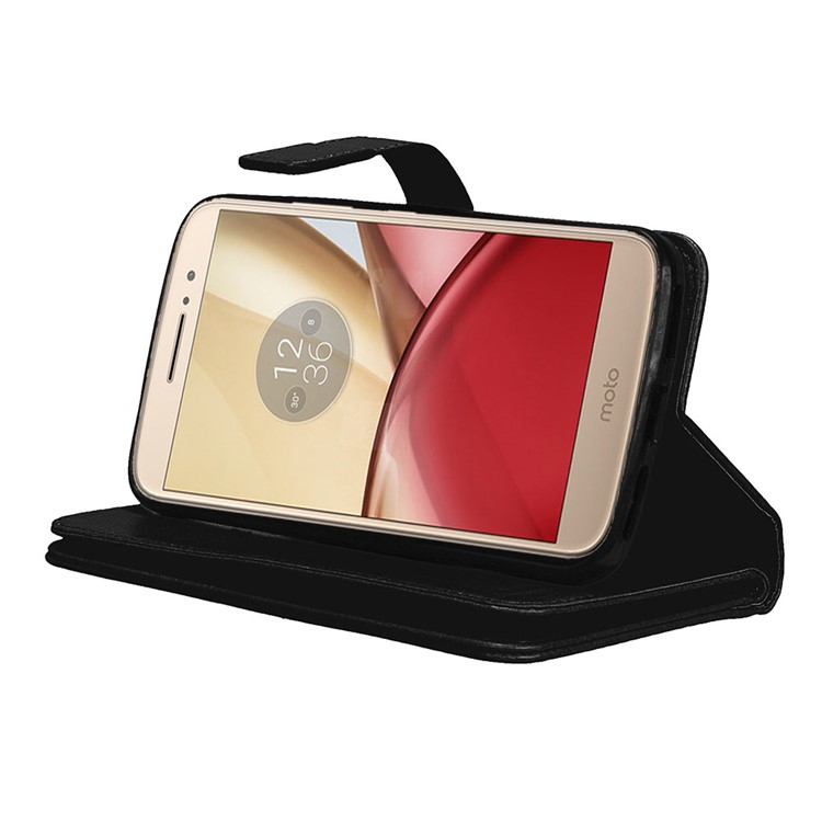 Crazy Horse Wallet Leather Folio Cell Phone Case with Stand for Motorola Moto M - Black-9