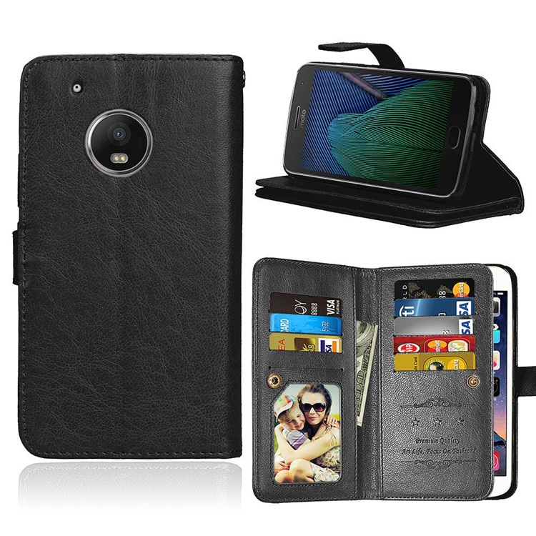 Crazy Horse Stand Wallet Leather Cell Phone Case for Motorola Moto G5 Plus - Black-1