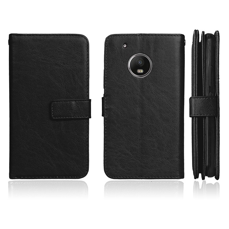 Crazy Horse Stand Wallet Leather Cell Phone Case for Motorola Moto G5 Plus - Black-2