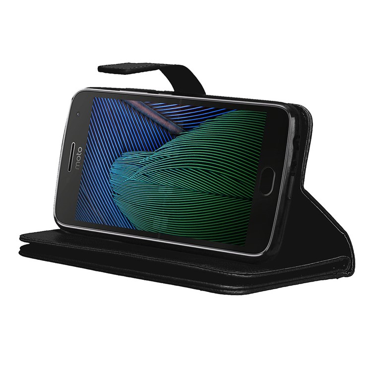 Crazy Horse Stand Wallet Leather Cell Phone Case for Motorola Moto G5 Plus - Black-9
