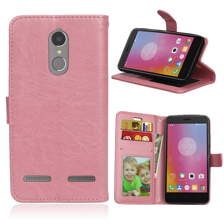 Crazy Horse Texture Stand Wallet Leather Flip Case for Lenovo K6 Power - Pink-1