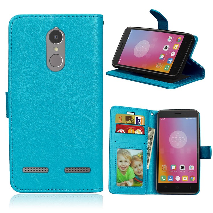 Crazy Horse Texture Stand Card Holders Leather Case Shell for Lenovo K6 Power - Blue-1