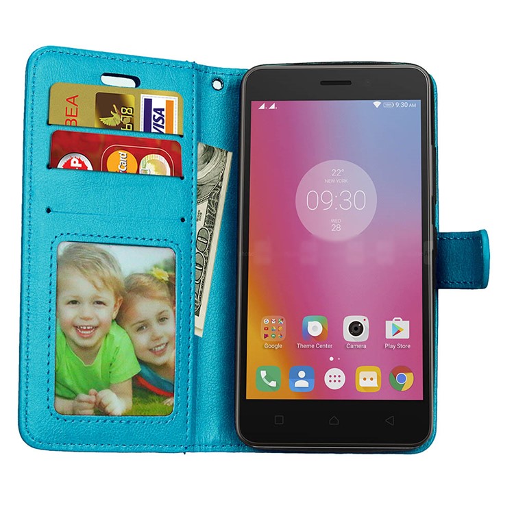 Crazy Horse Texture Stand Card Holders Leather Case Shell for Lenovo K6 Power - Blue-9