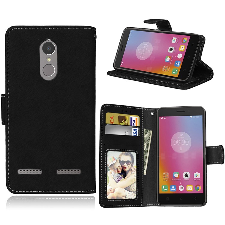 For Lenovo K6 Power Matte Magnetic Leather Flip Stand Phone Shell with Card Slots - Black-1