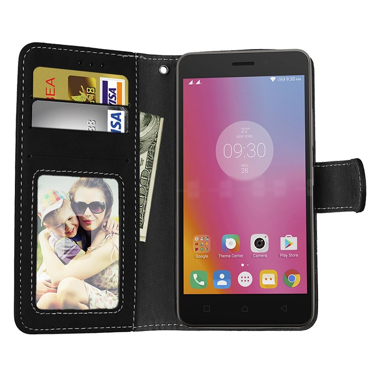 For Lenovo K6 Power Matte Magnetic Leather Flip Stand Phone Shell with Card Slots - Black-11