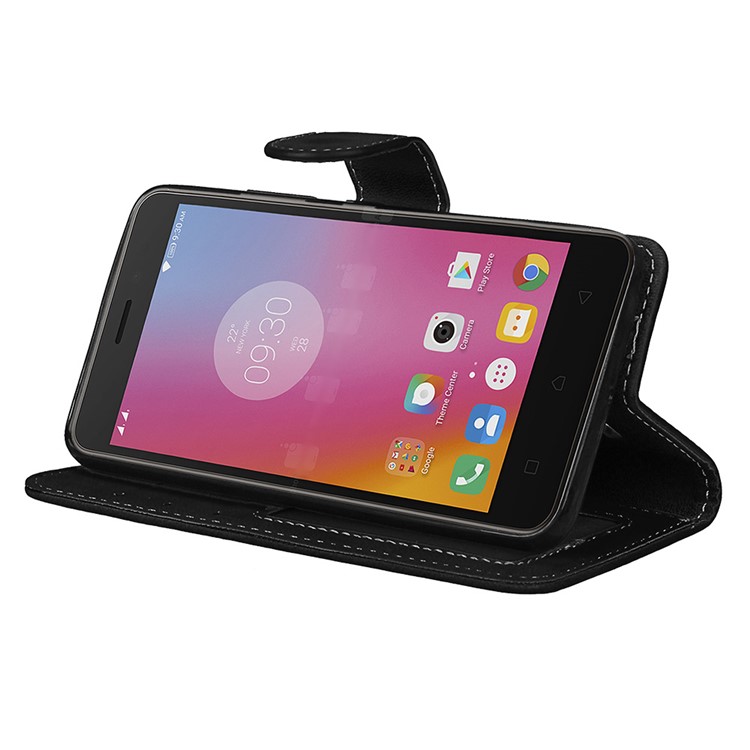 For Lenovo K6 Power Matte Magnetic Leather Flip Stand Phone Shell with Card Slots - Black-13