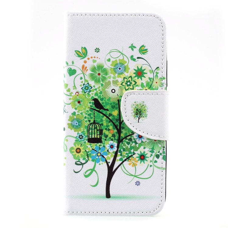 PU cuero patrón impresión Wallet Stand caso para Motorola Moto C - árbol verde-1