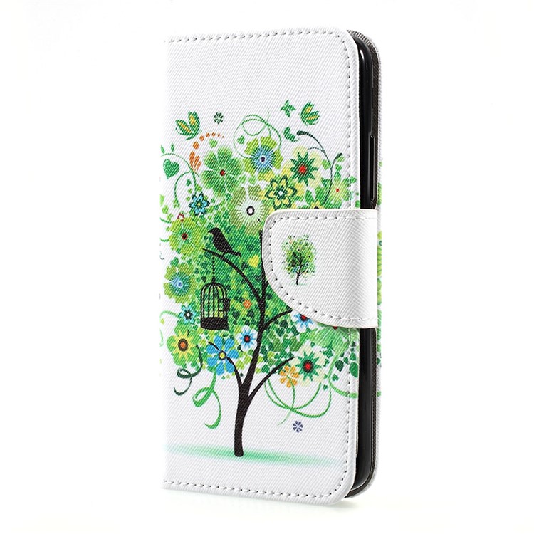 PU cuero patrón impresión Wallet Stand caso para Motorola Moto C - árbol verde-2