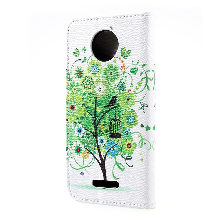 PU cuero patrón impresión Wallet Stand caso para Motorola Moto C - árbol verde-3